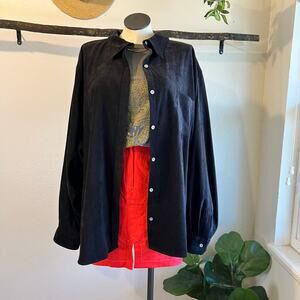 Vintage 90s Black Vegan Suede Button Down Oversized Shirt Size 6X